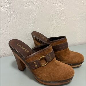 Ralph Lauren Tan and Brown Suede Mules